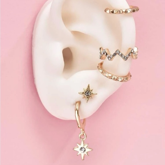 GOLD 3/$30 5pc Star Rhinestone Ear Cuff Earrings - Picture 3 of 3